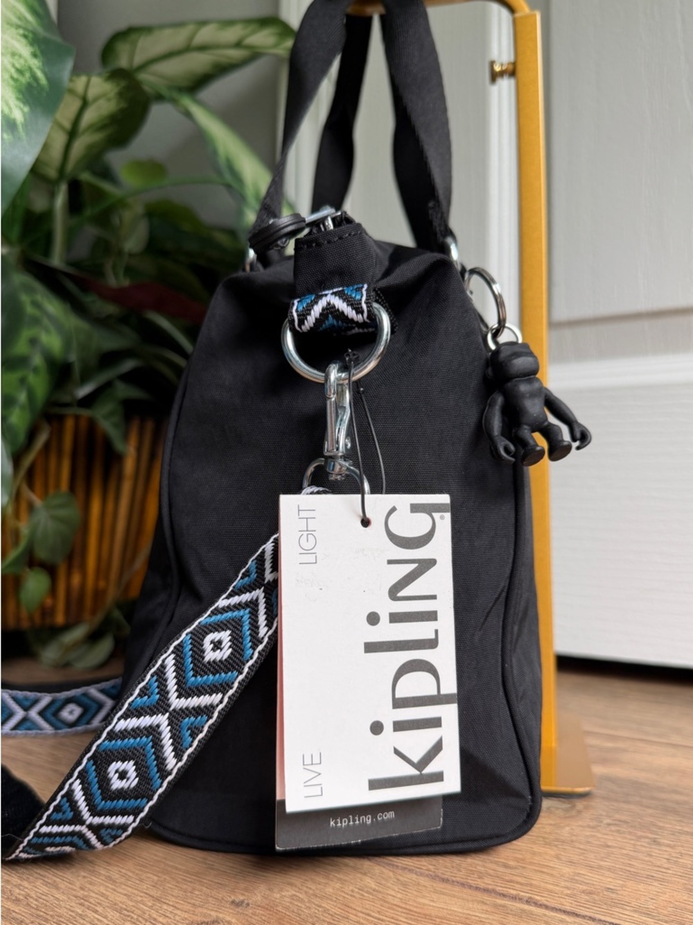 Kipling KIA3X7 Amiel Black Multi Color Web Strap Shoulder Crossbody Bag – NWT - Picture 6 of 13